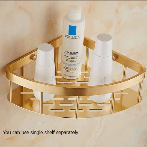 2 Layer Aluminium Corner Shelf Golden