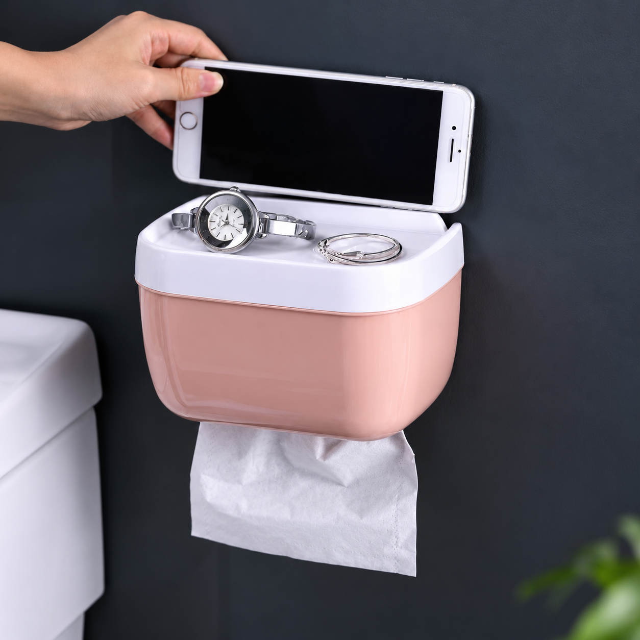 Modern Bathroom Tissue Holder with Phone Stand