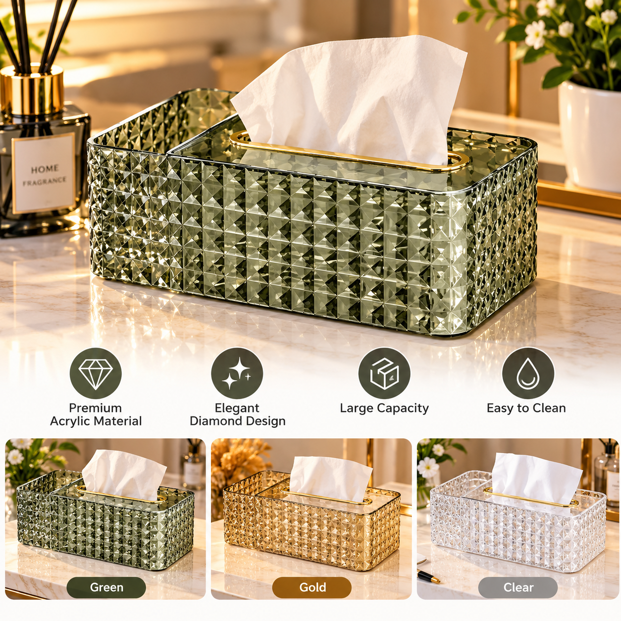 Luxury Faceted Acrylic Tissue Box Display