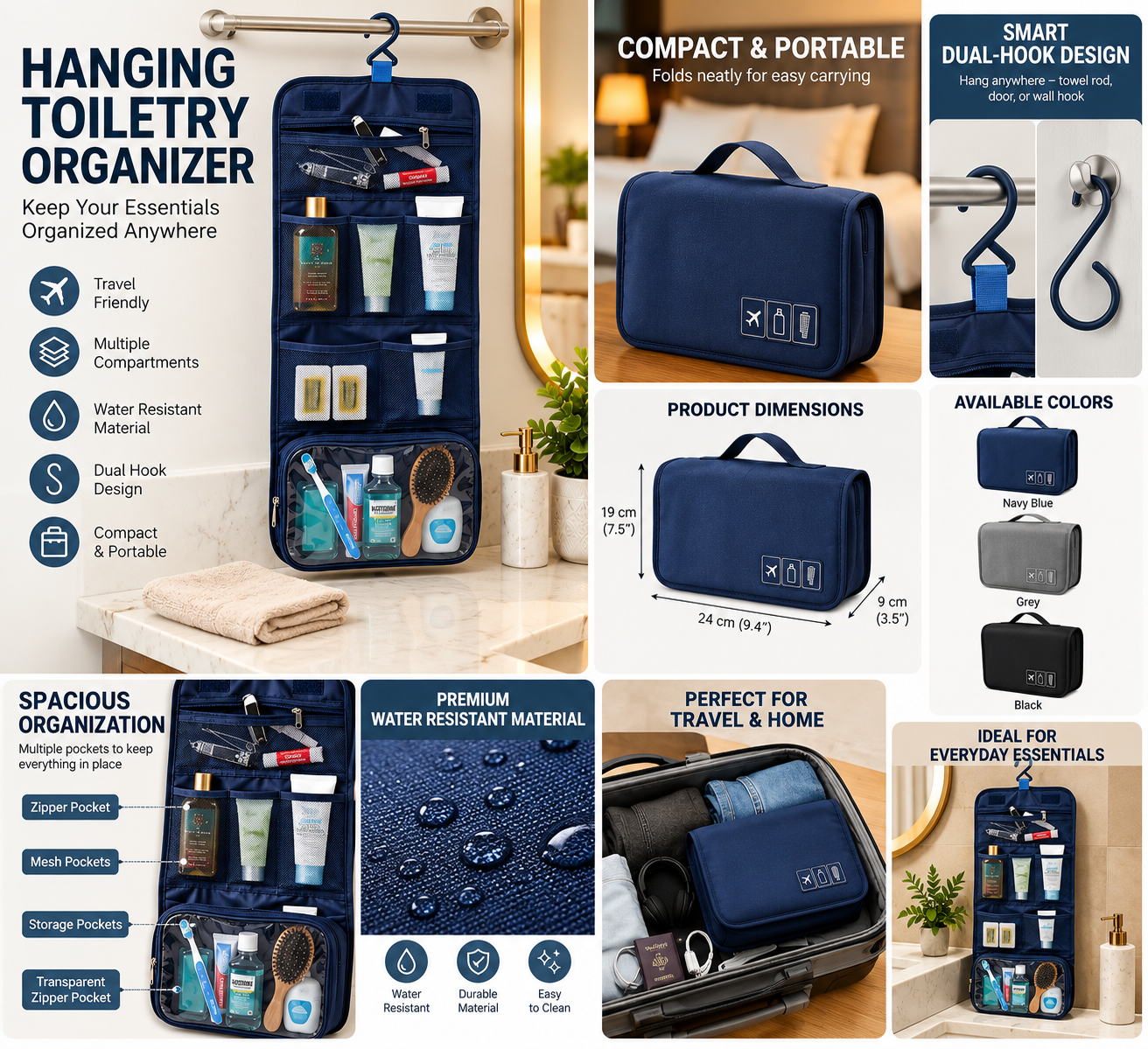 Navy Hanging Toiletry Organizer Guide