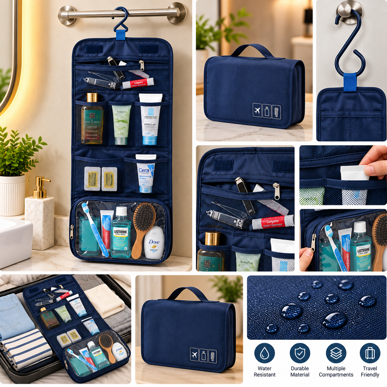 Navy Hanging Toiletry Organizer Showcase