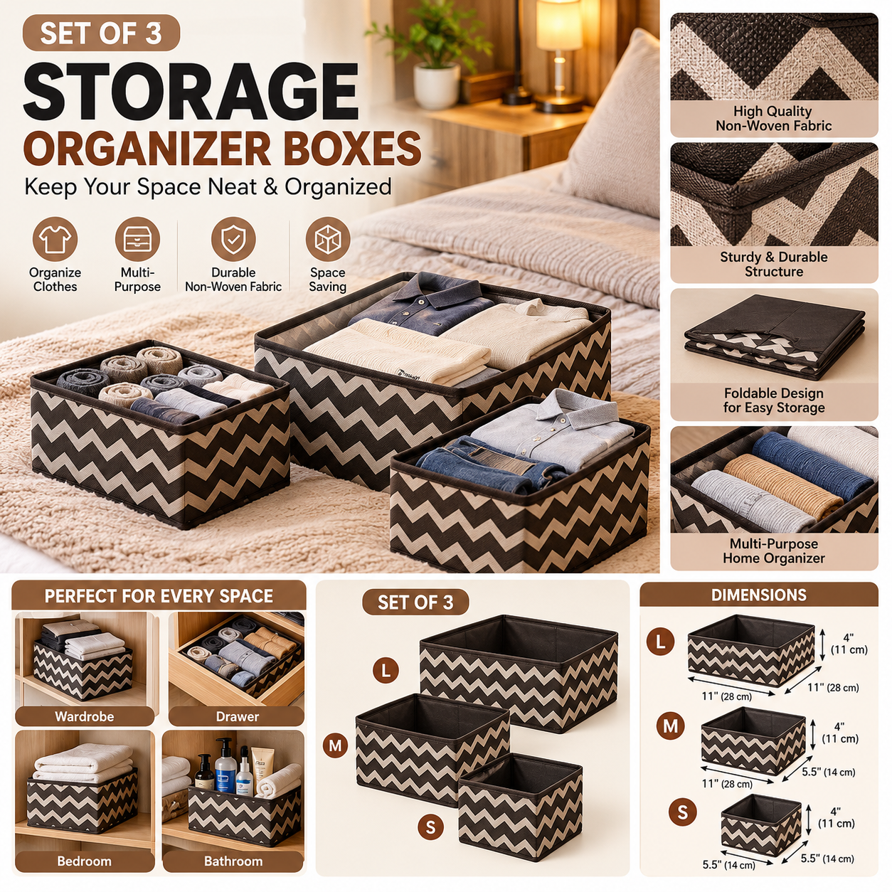 Chevron Fabric Storage Organizer Set