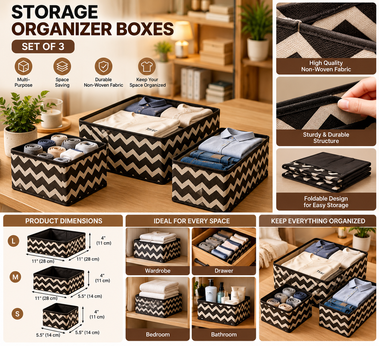 Chevron Fabric Storage Organizer Set (1)