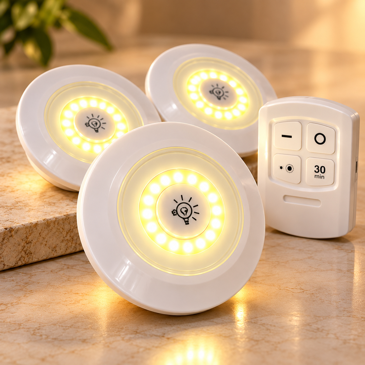 Warm LED Puck Lights with Remote