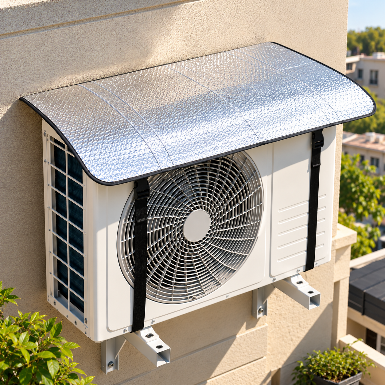 Reflective Sunshade on Outdoor AC Unit