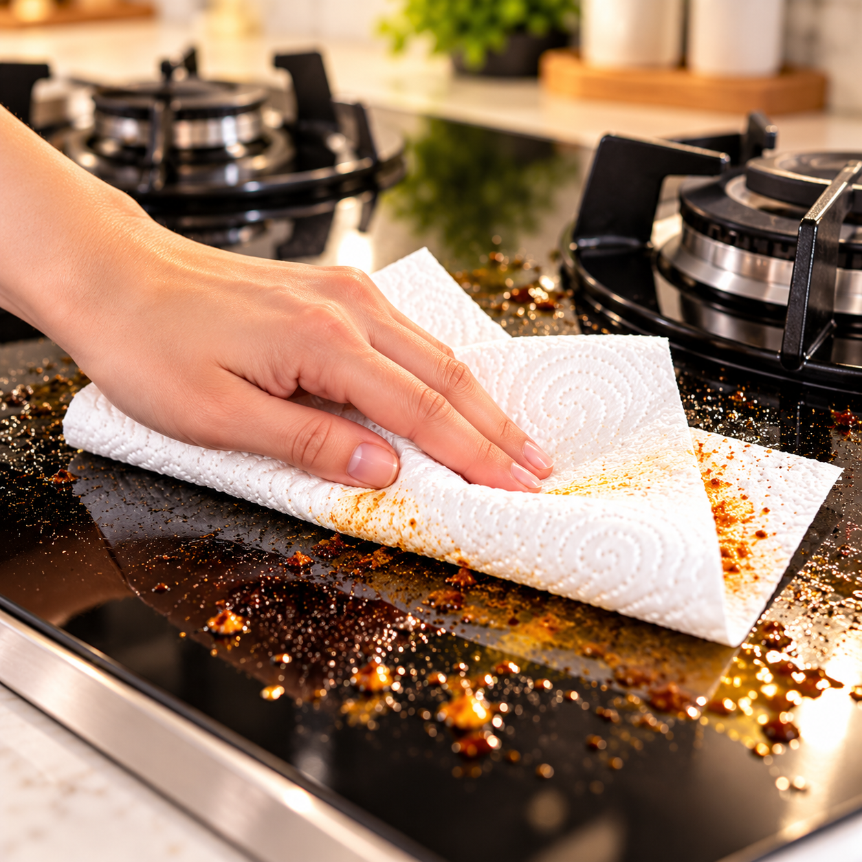 Wiping Grease from a Glossy Cooktop