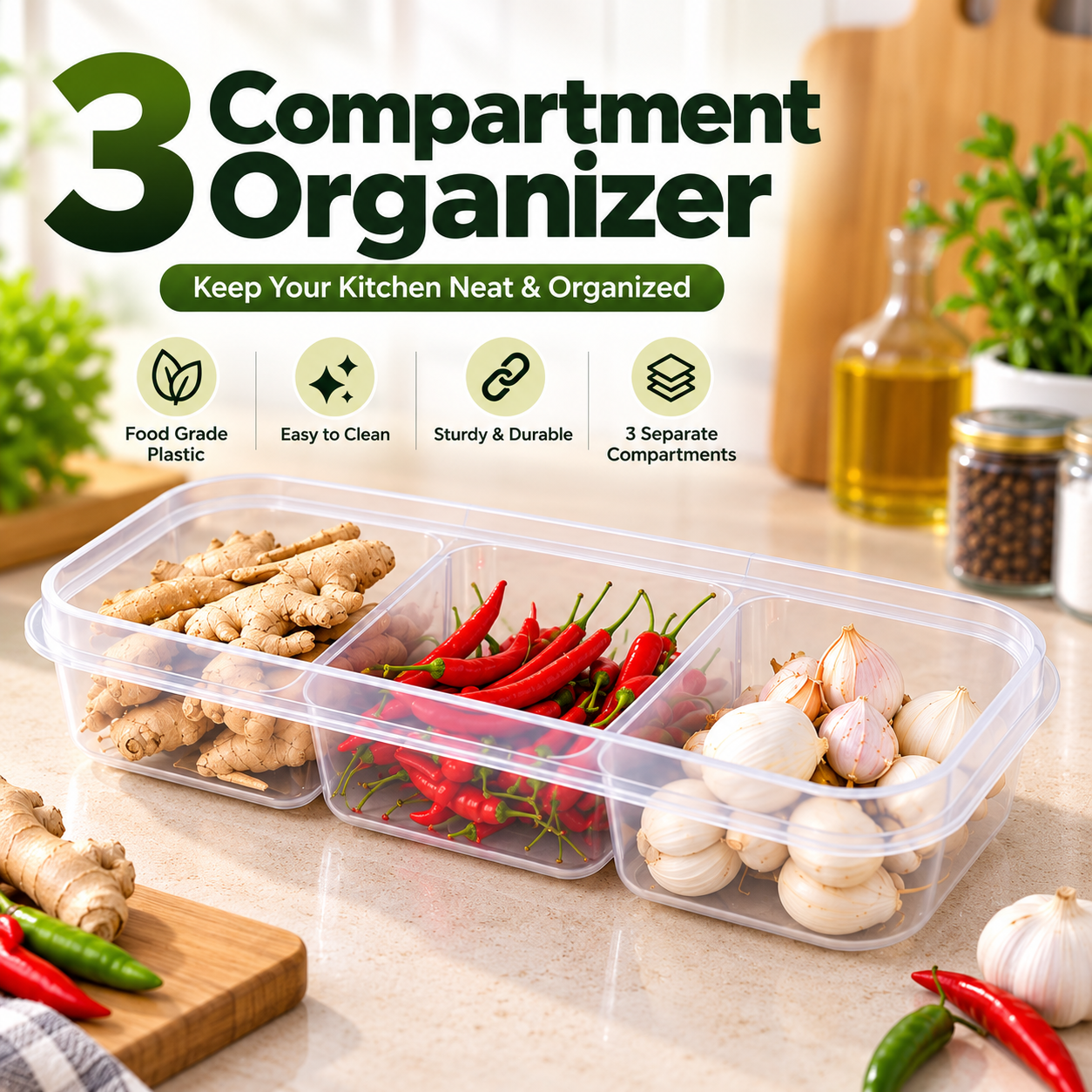 Neat Three Compartment Kitchen Organizer