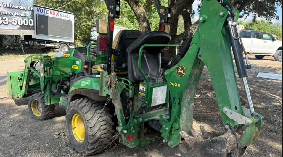 John Deere Compact Utility Tractor with Front Loader & 260B Backhoe available for rent from M3 Rental in Houston