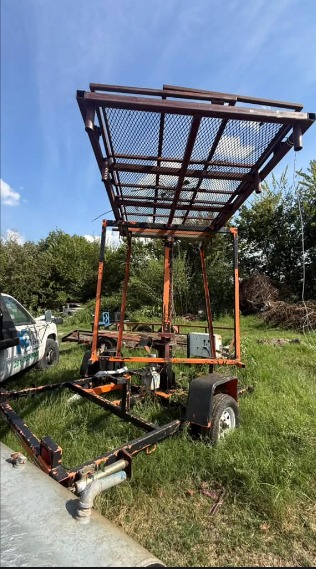 Trailer-Mounted Portable Hydraulic Scissor / Elevating Sign Platform available for rent from M3 Rental in Houston