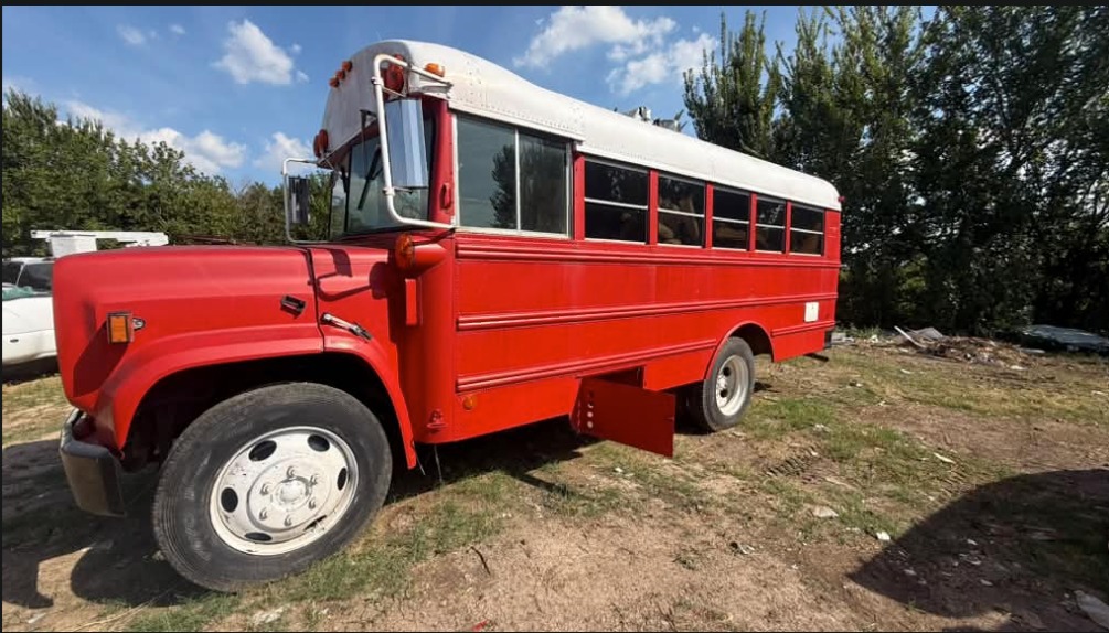 Classic 1985 International Harvester School Bus RV Conversion available for rent from M3 Rental in Houston