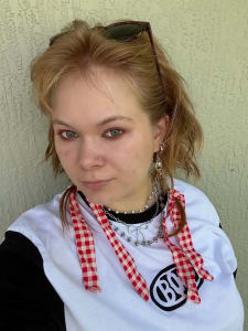photo of customer wearing earrings