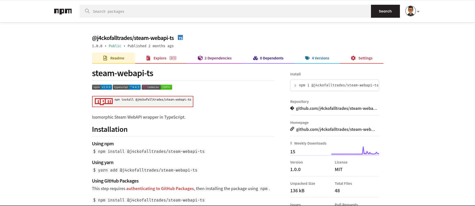 Sample package in the npm registry