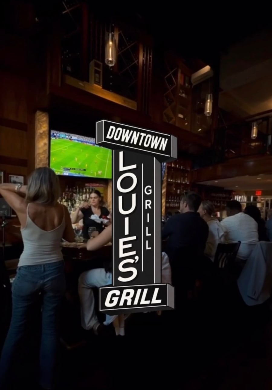 The bar and mezzanine at Louie's