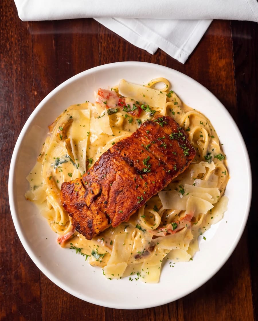 Blackened salmon pasta