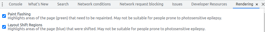 Paint Flashing and Layout Shift Regions in Chrome DevTools