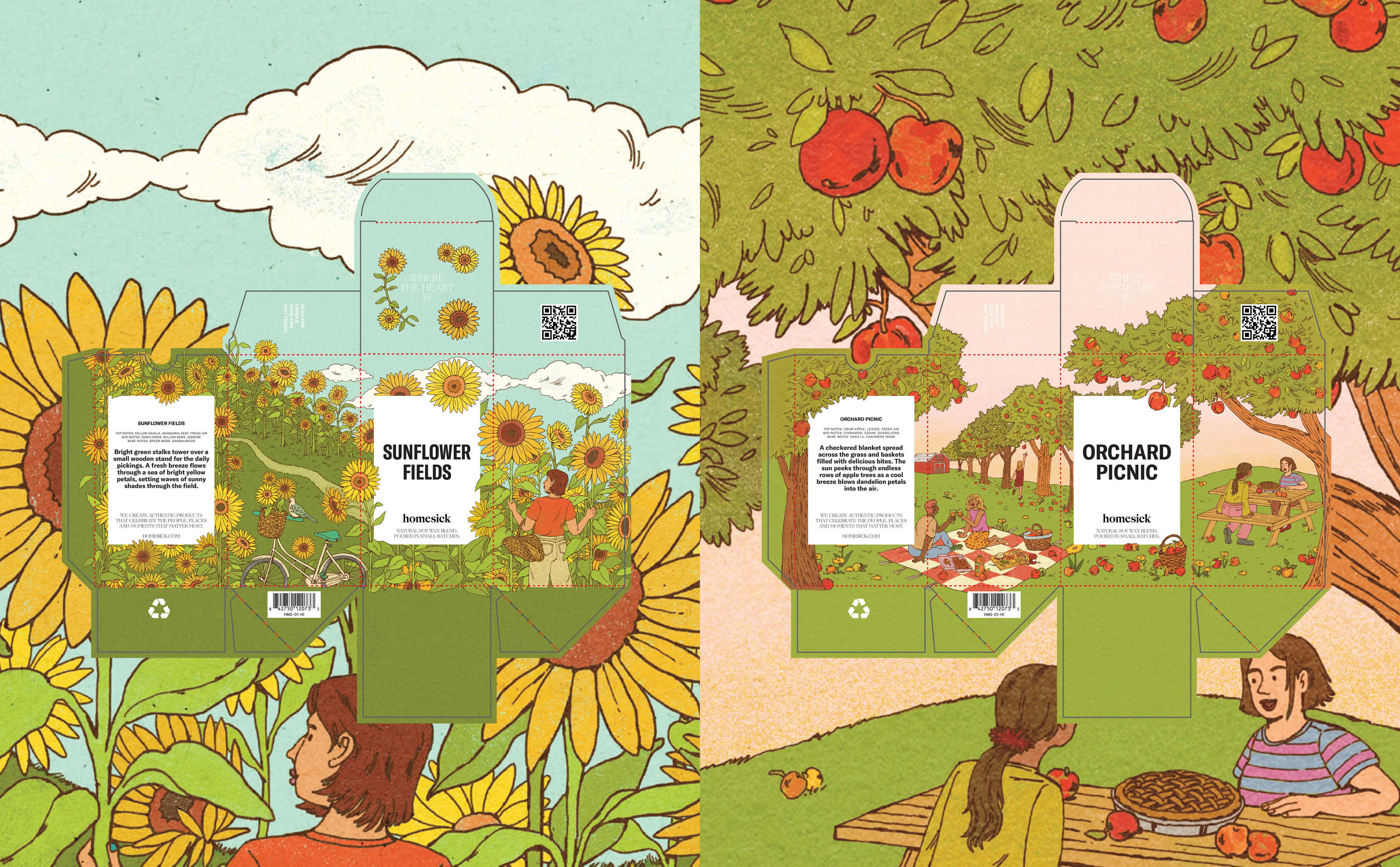 Sunflower Fields and Apple Orchard Candle Packaging
