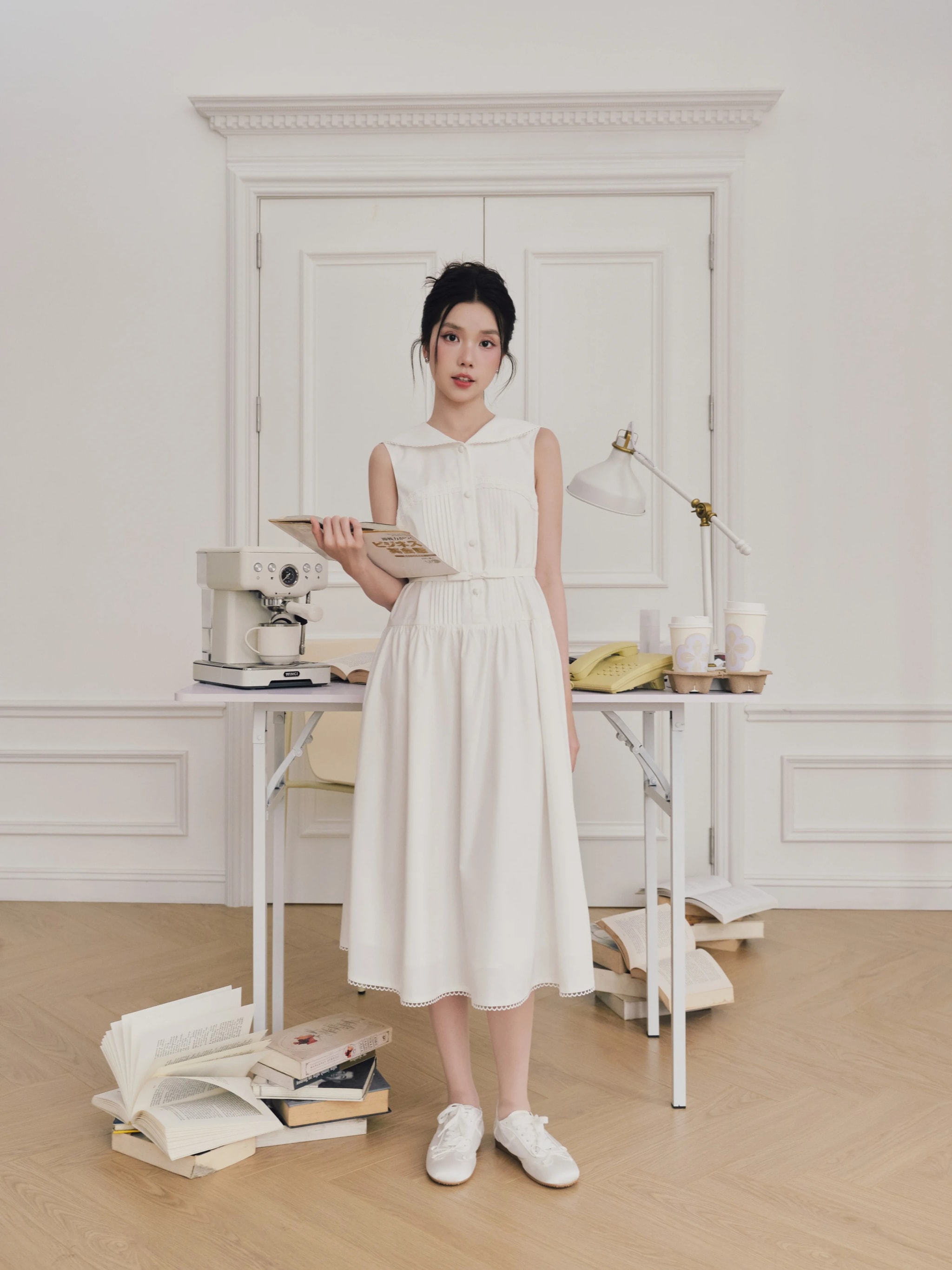 Váy nữ liền thân dài màu trắng Amelie Dress