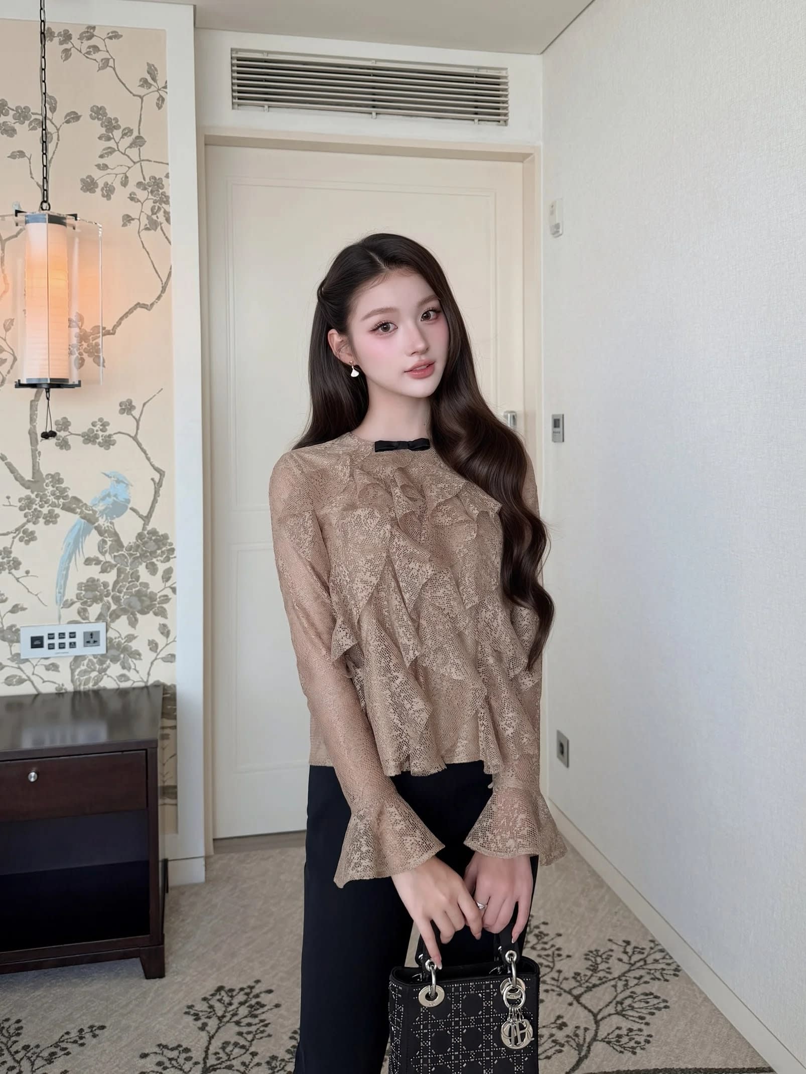 Áo lưới kim tuyến nâu Amber Top – Tops - Image 6