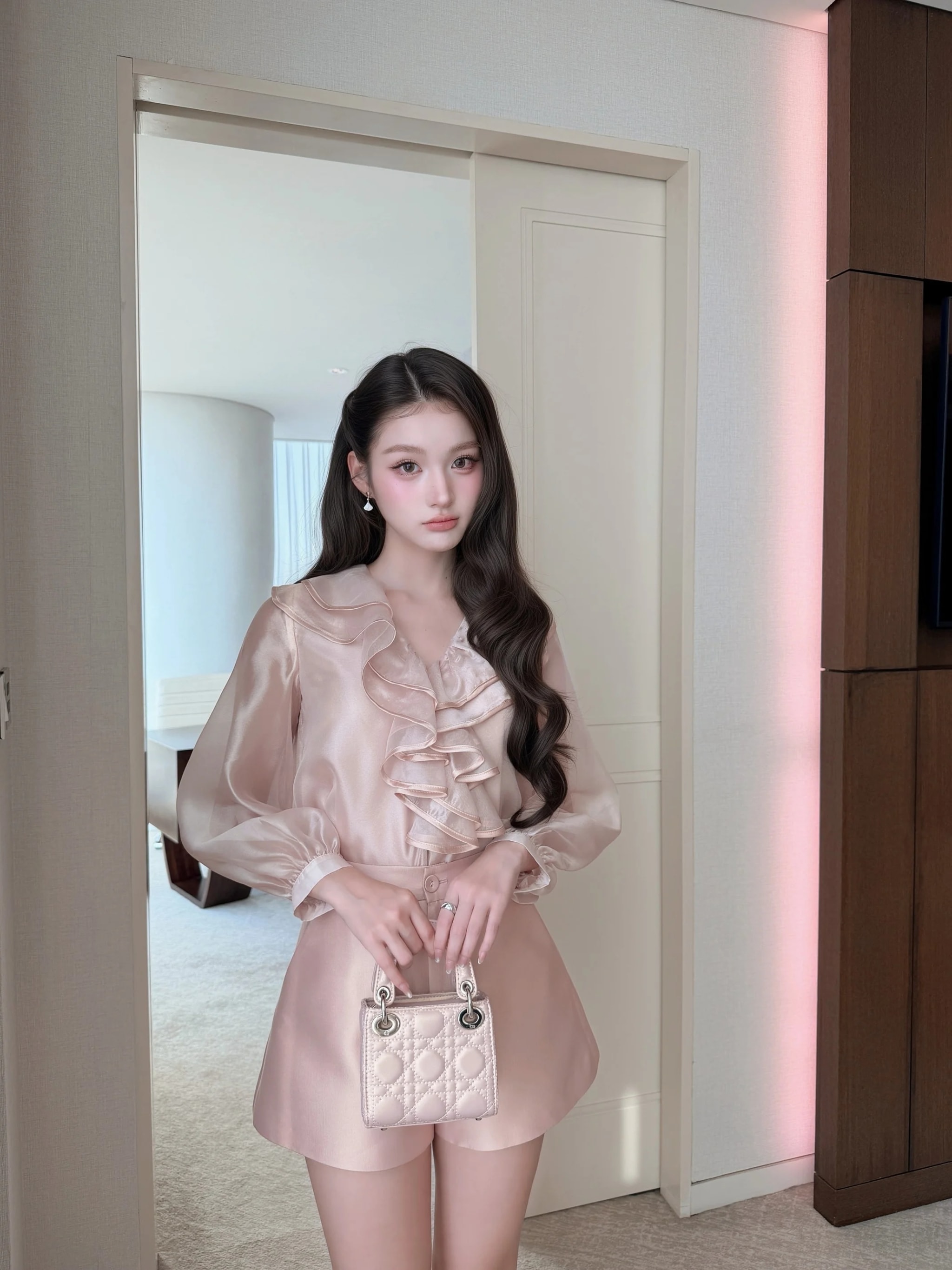 Áo tơ hồng cổ bèo Emma shirt – Tops - Image 3