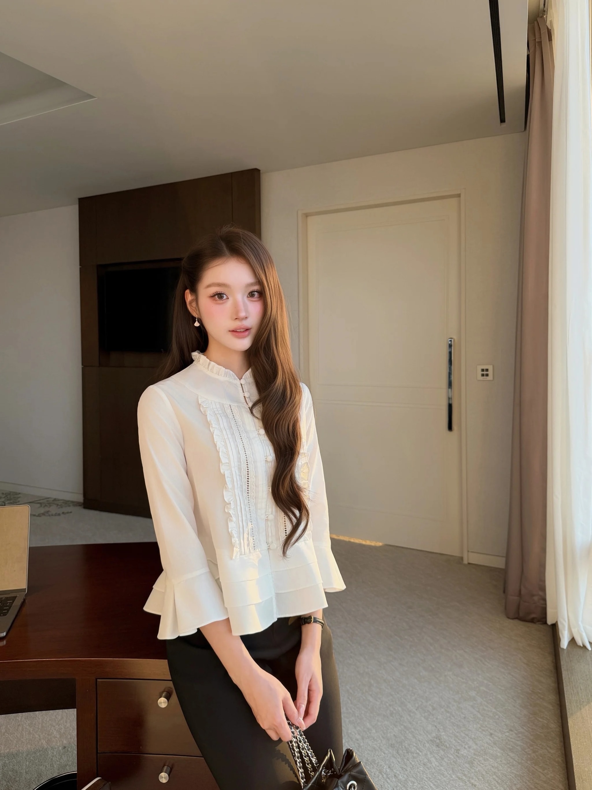 Áo sơ mi trắng bèo gấu Cici shirt – Tops - Image 3