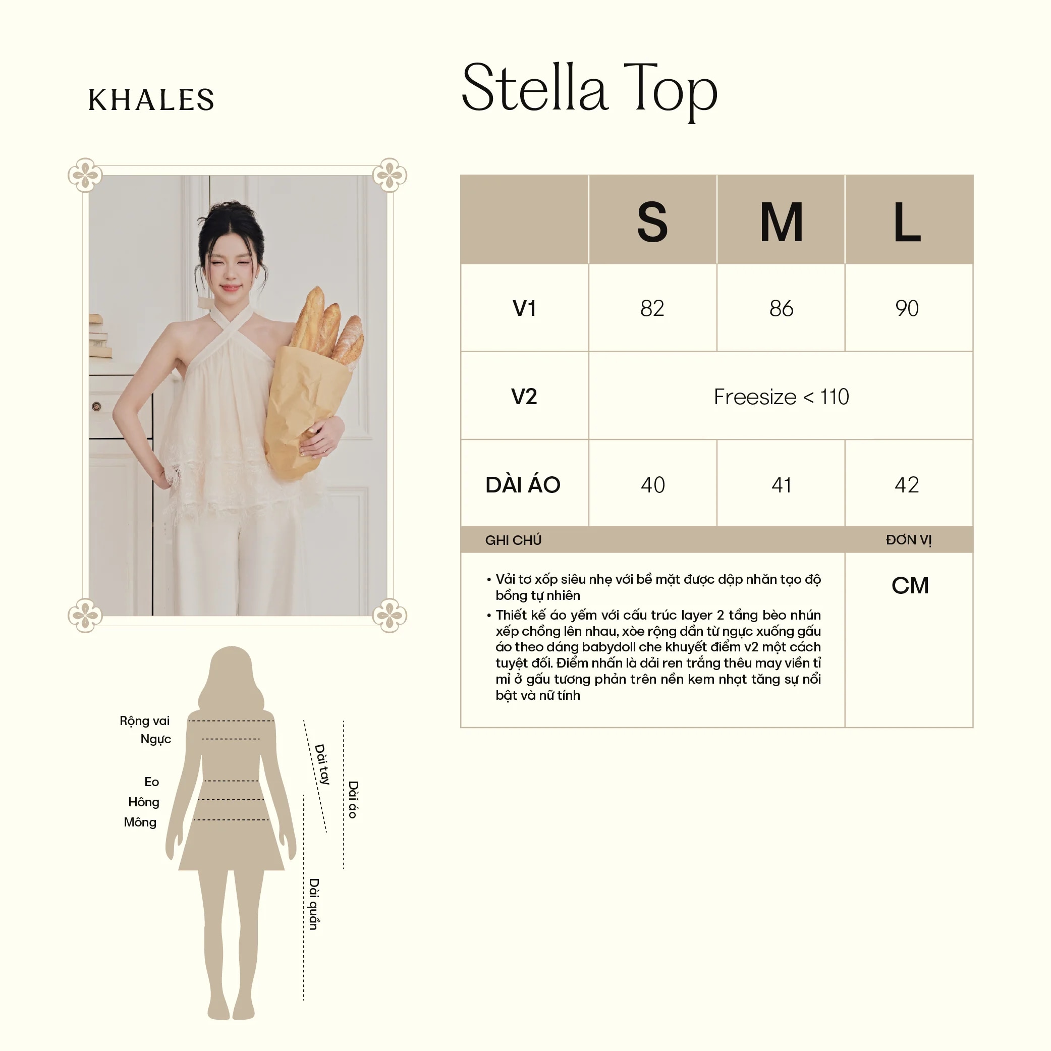 Áo kiểu nữ tơ xốp kem ren hoa Stella top