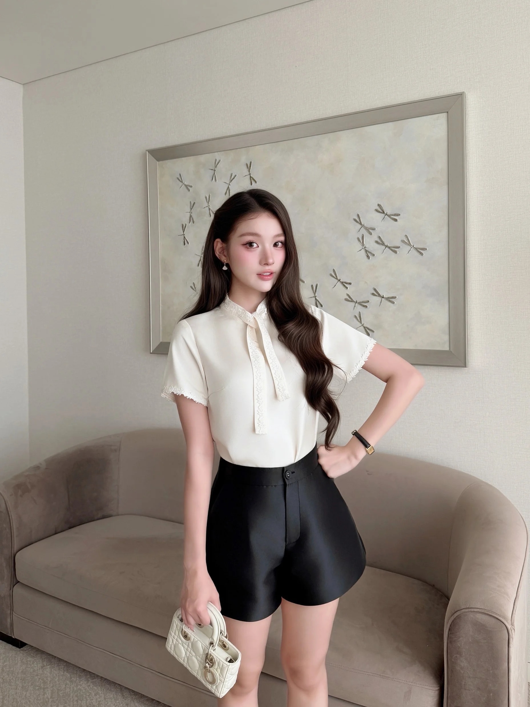 Quần đùi tafta đen Erin Short