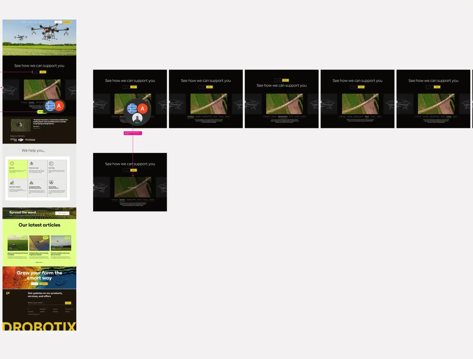 Services page layouts, including the states of the “See how we can support you” carousel