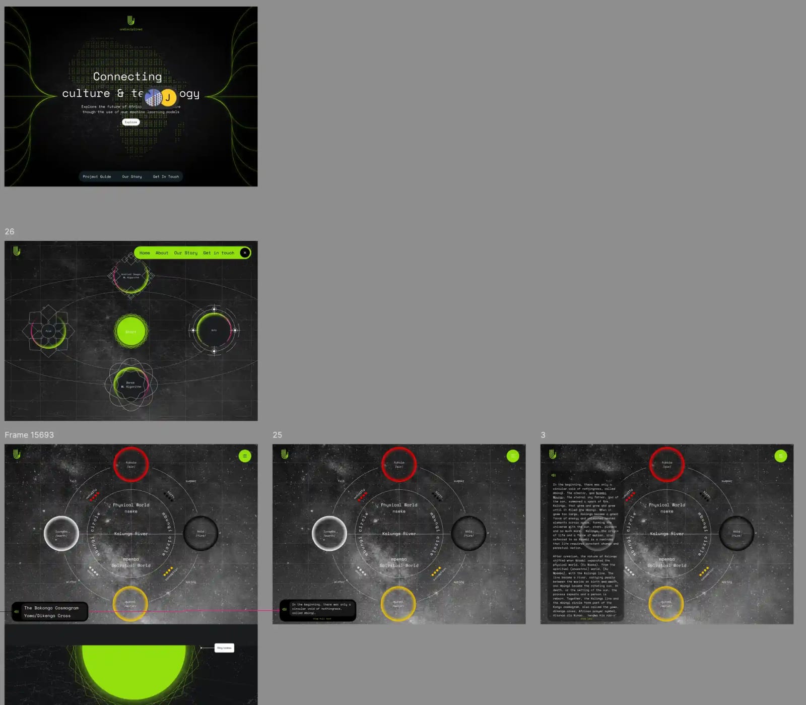Landing and course-map screens with orbiting topic nodes on a dark starfield