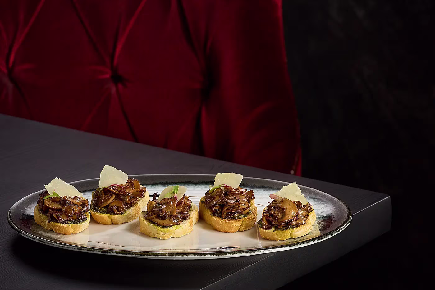 bruschetta mushroom bites - le rouge restaurant - commercial photography - egypt - mohamed abdel-hady