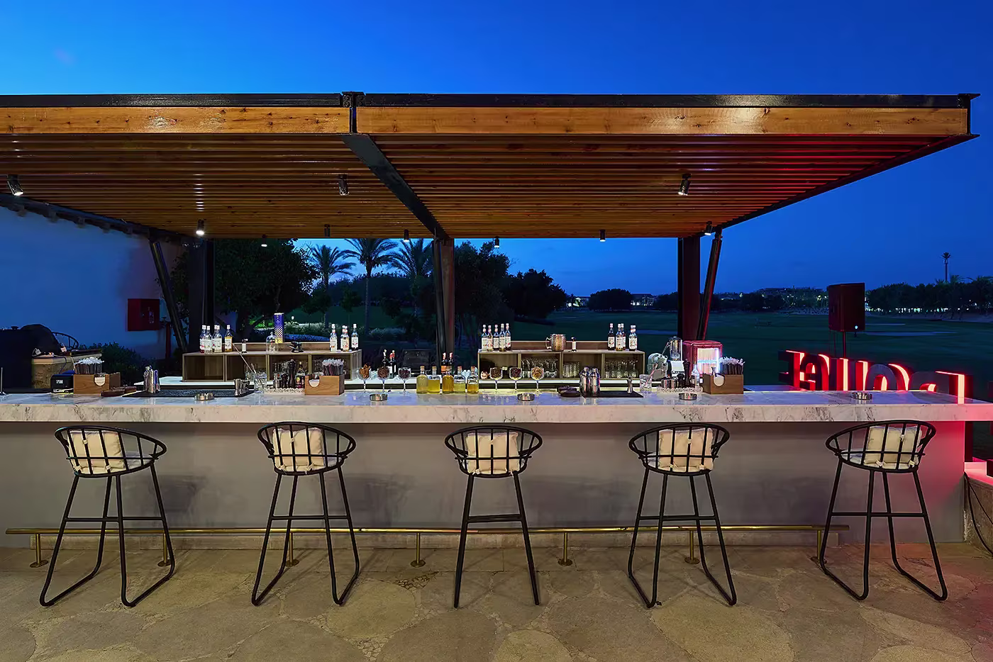 le rouge outdoor bar - blue hour - commercial photography - egypt - mohamed abdel-hady