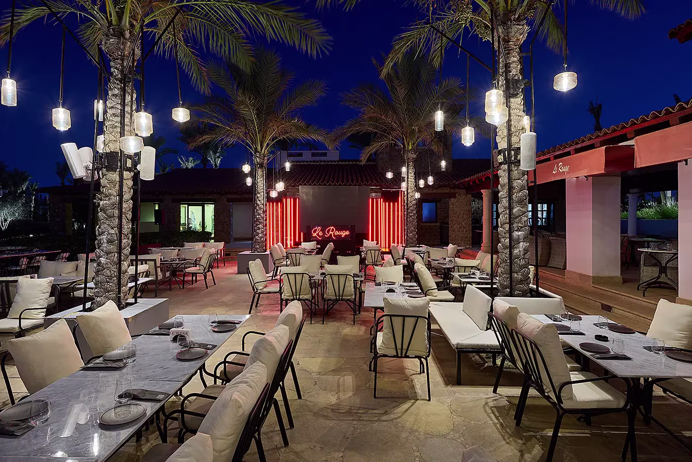 le rouge outdoor dining area - blue hour - commercial photography - egypt - mohamed abdel-hady