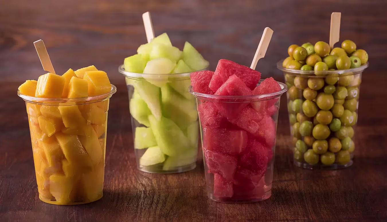 tabali fruit cups - watermelon, cantaloupe, mango, physalis