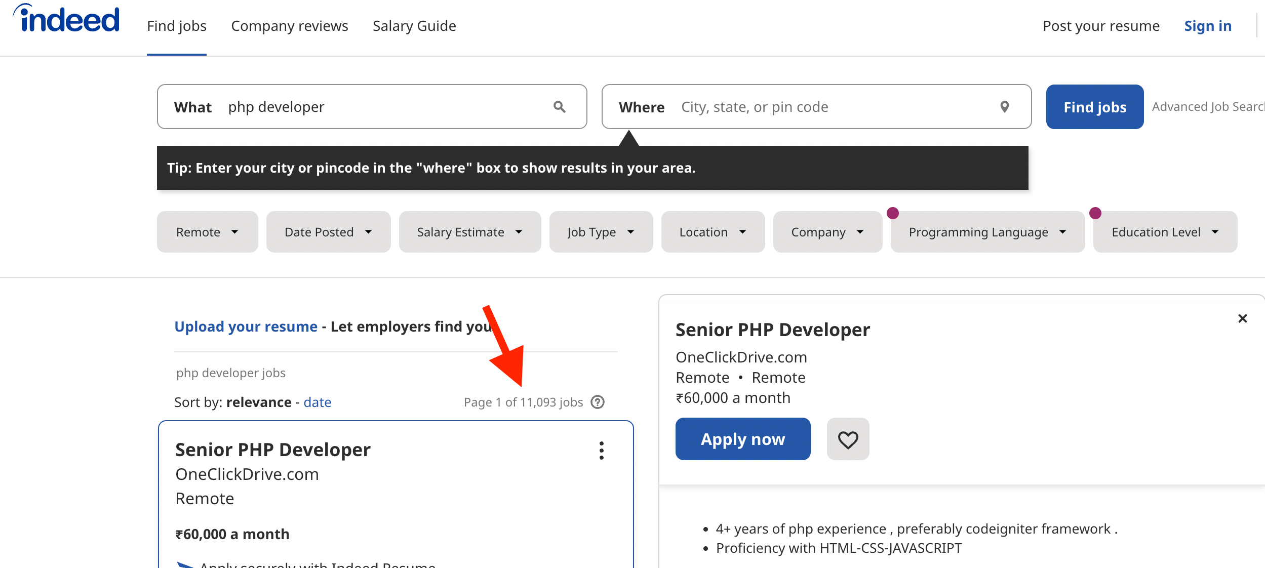 PHP Job Posts on Indeed