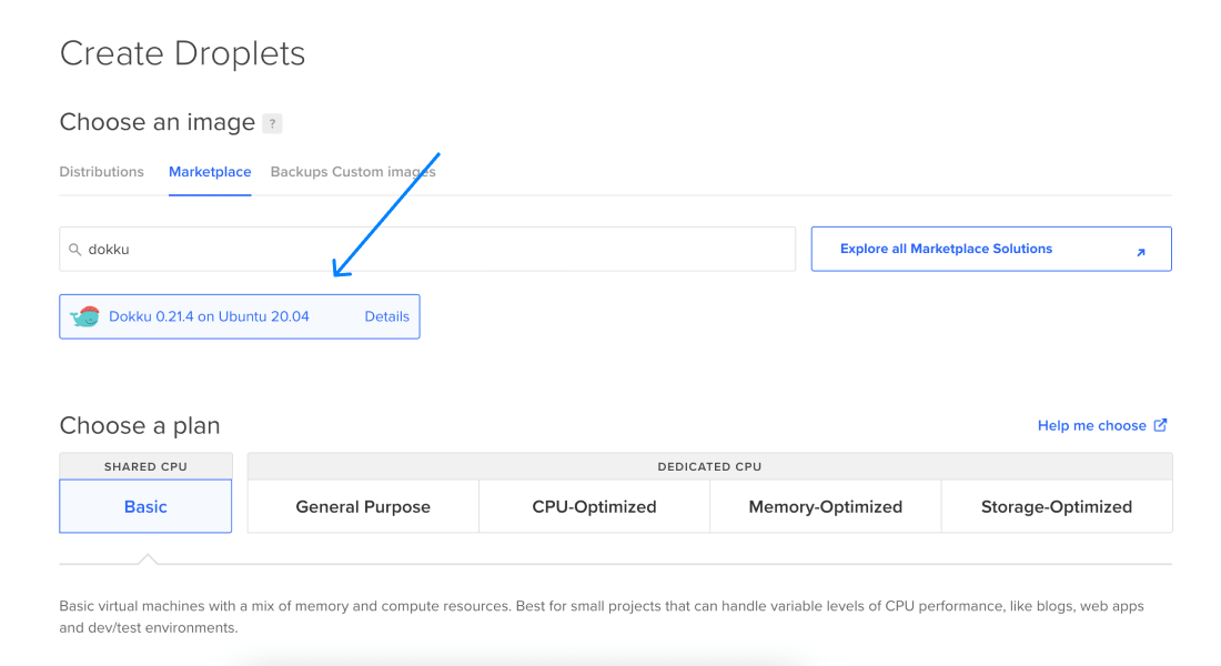Choose Dokku apps from Digitalocean App Marketplace