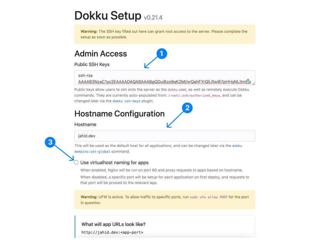 Dokku Configuration Screen