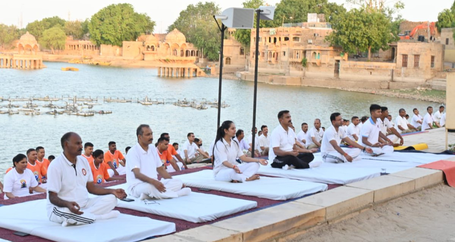 Morning Yoga Session at Gadisar Lake Jaisalmer Rajasthan Yoga at Gadisar Lake