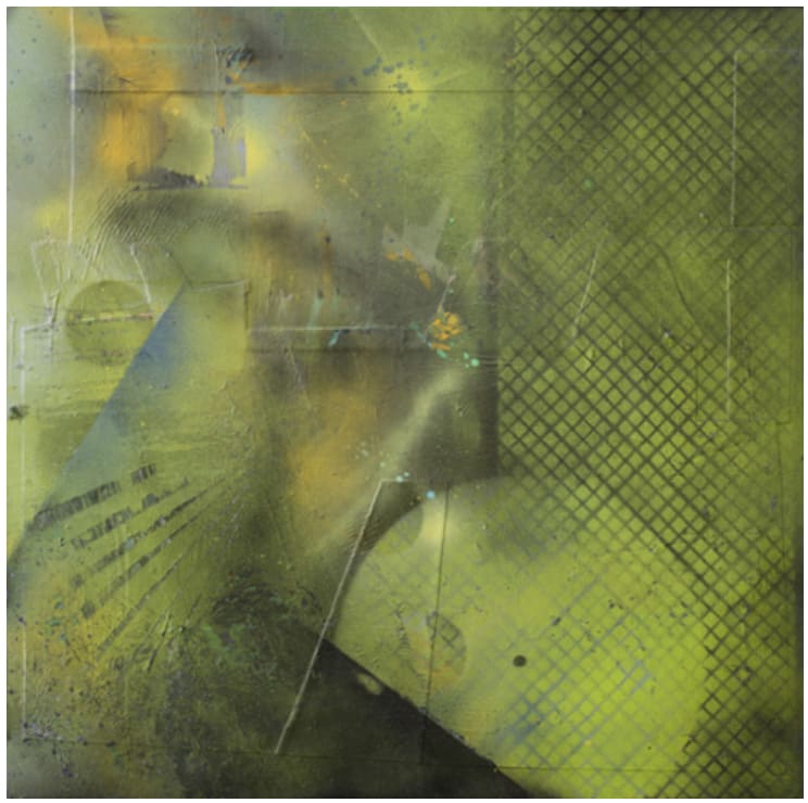Waiting Room, a 2014 spray paint work on panel by Jacob Giberson.