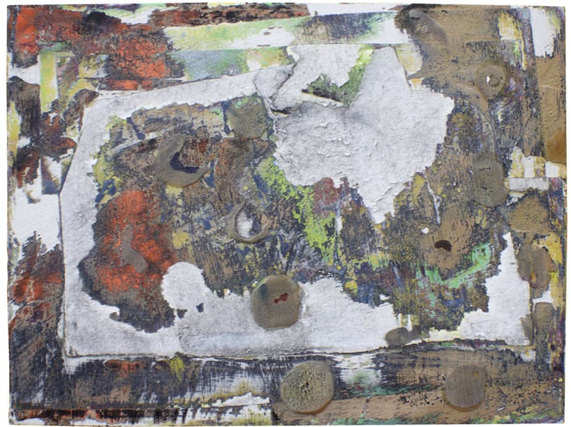Farm House, a 2015 spray paint work on panel by Jacob Giberson.