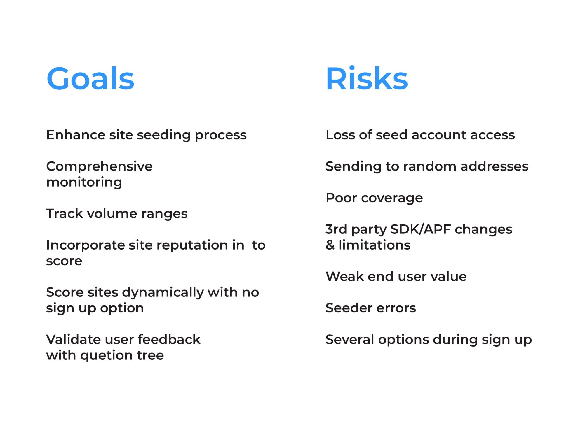 UX Goals and Risks Chart