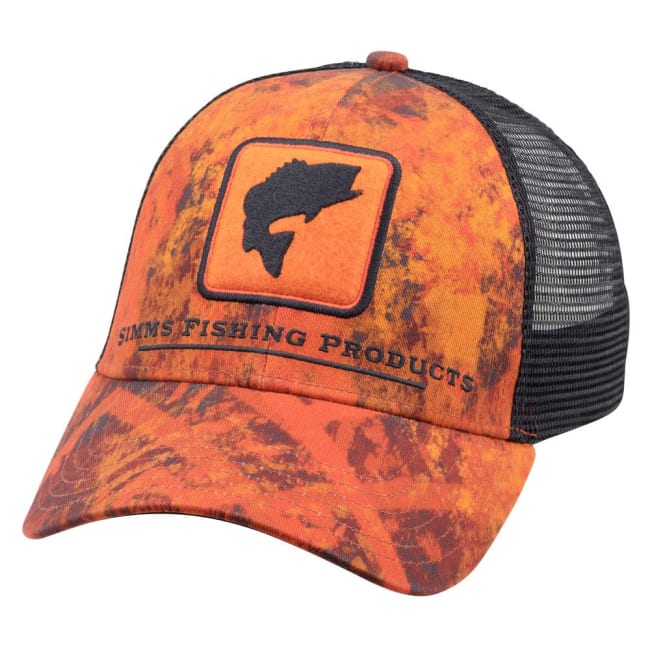 Simms Bass Icon Trucker Velocity Print Orange