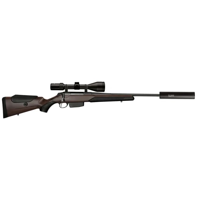 Tikka T3X Jaktia Edition Brown 308 Win med Sabre Ambassadør 3-12x56i, 4-dot og A-TEC Villmark Lyddemper
