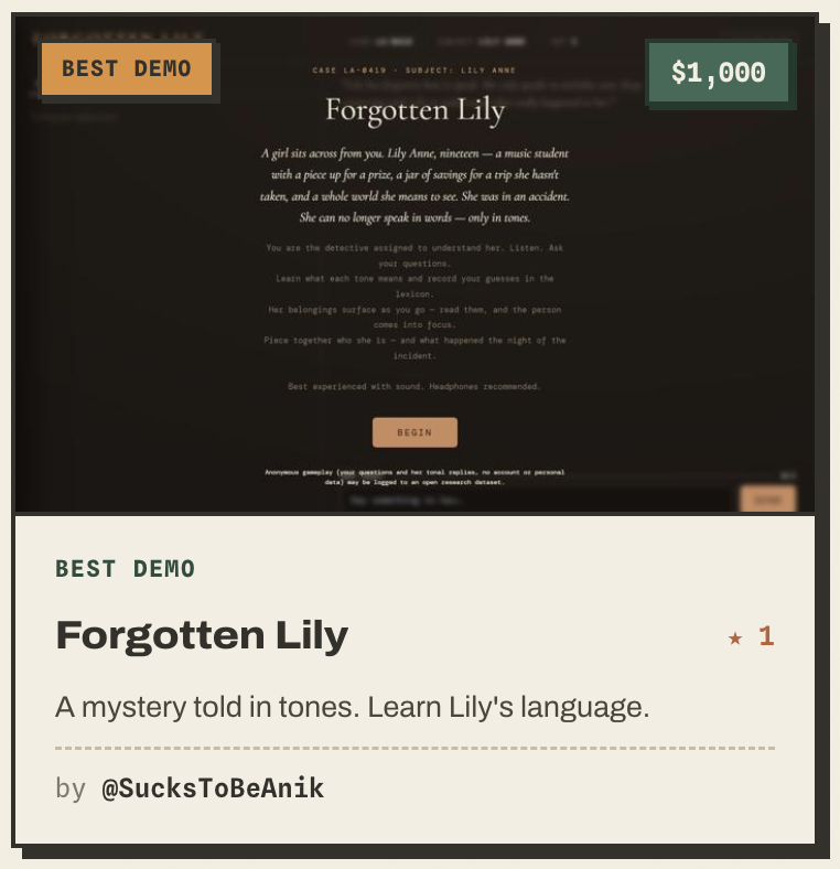 Awarded $1000 USD