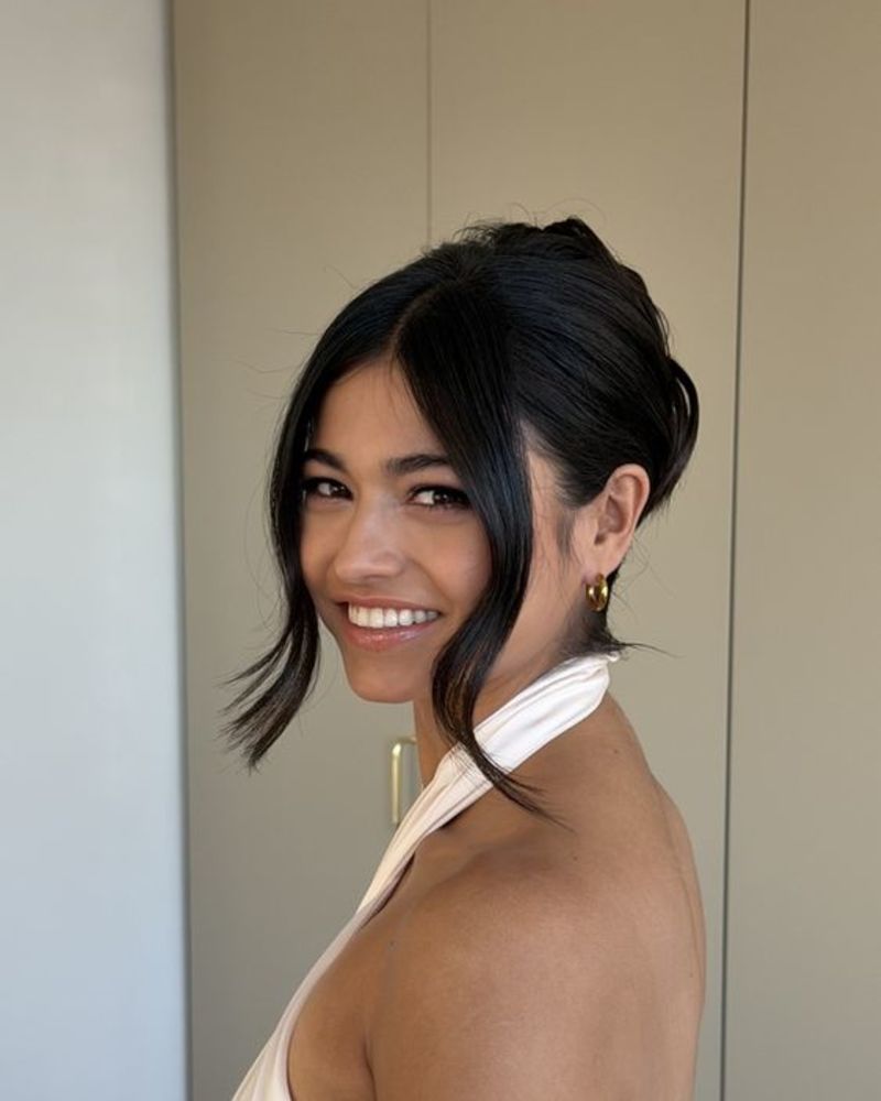 Elegant bridal updo hairstyle side profile by Jane in West Hollywood