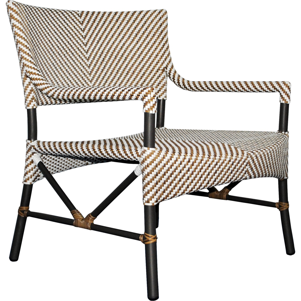 Panini Luxury Lounge Chair in Caramel/Limestone handwoven JANUSfiber® bistro weave - Three-Quarter View | JANUS et Cie