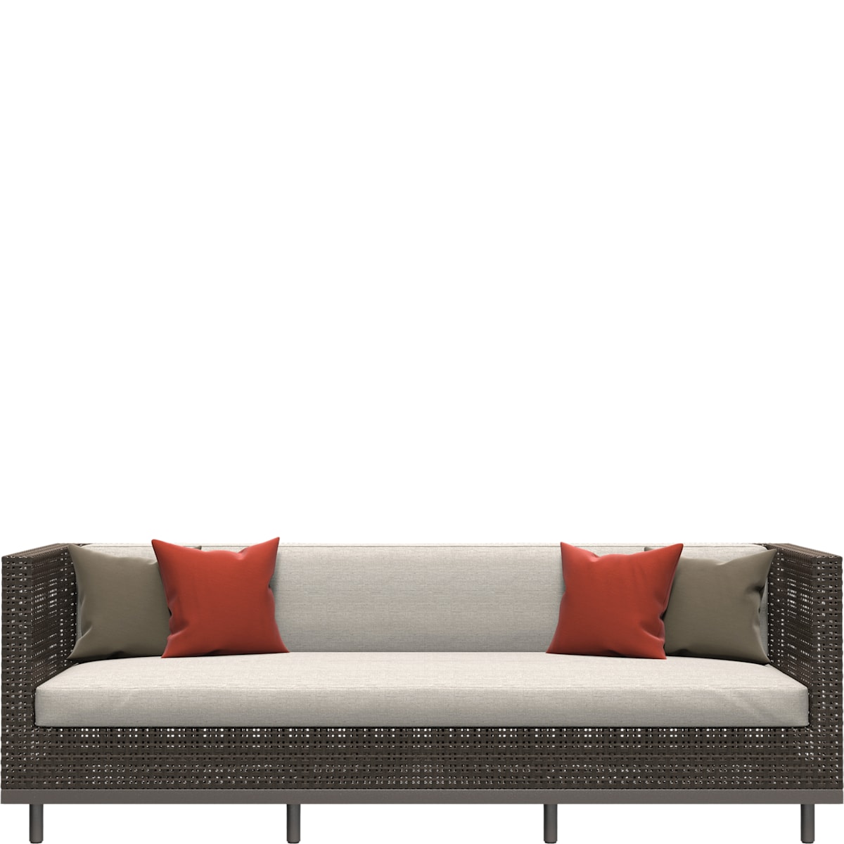 Boxwood Sofa 3 Seat in Mica - Variegated Woven Luxury Outdoor Sofa, Front View | JANUS et Cie