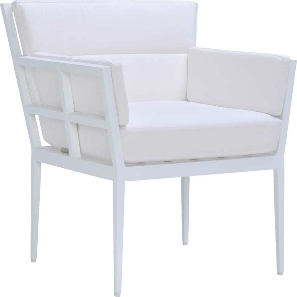 Slant Armchair in Cirrus white powder-coated aluminum, grid-back luxury outdoor dining chair - 3/4 View | JANUS et Cie