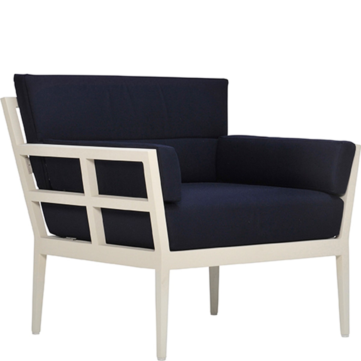 Slant Lounge Chair in Cirrus white powder-coated aluminum, grid stretcher detail - 3/4 View | JANUS et Cie