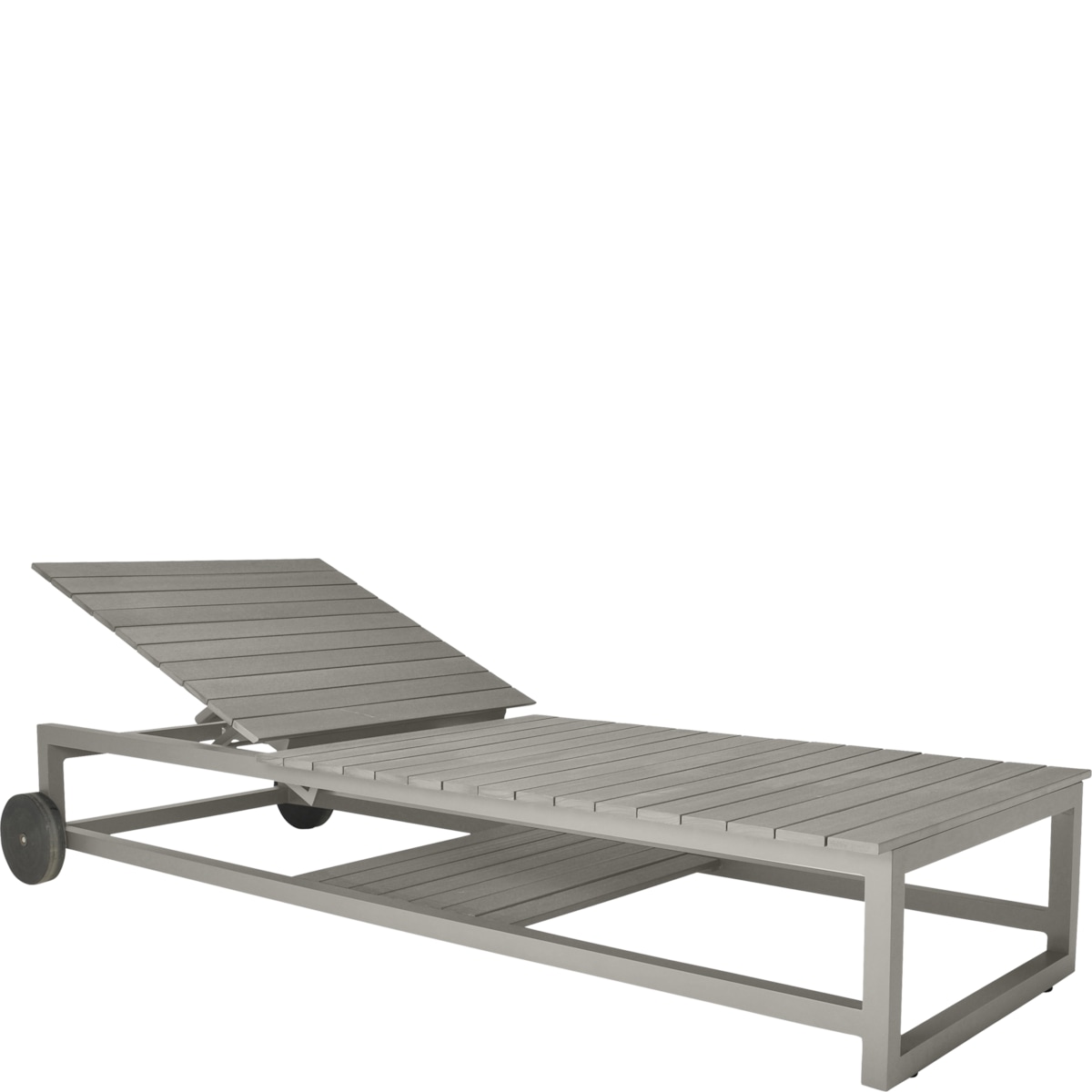 Dove Aluminum Slat Luxury Chaise Lounge - 3/4 View with Raised Back | JANUS et Cie
