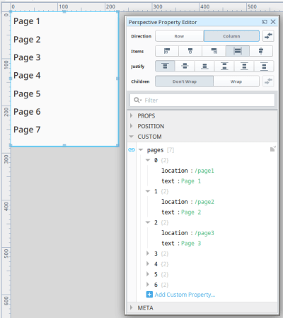 Ignition Perspective Menu Component with Properties
