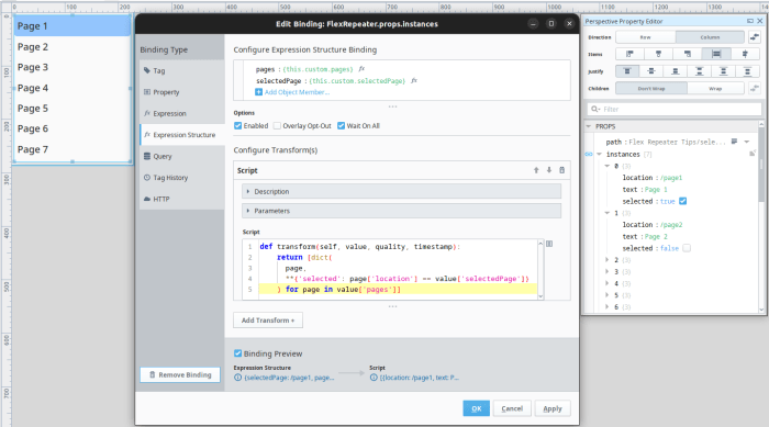 Inductive Automation Ignition Perspective Menu Component using dictionary unpacking and list comprehension
